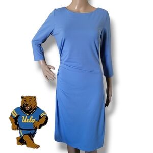 J. McLaughlin Catalina Cloth Sage Ruched 3/4 Sleeve Sheath Dress S Baby Blue